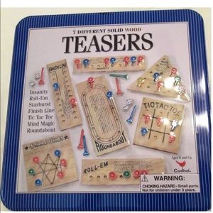 7 DIFFERENT SOLID WOOD TEASERS in metal box